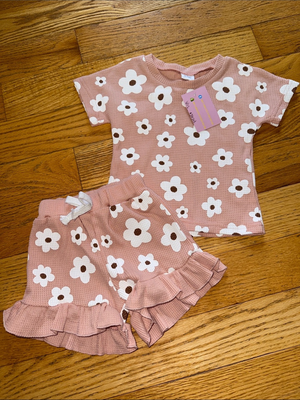 NWT Kids Floral Pink Waffle-Knit Set size 6-12months